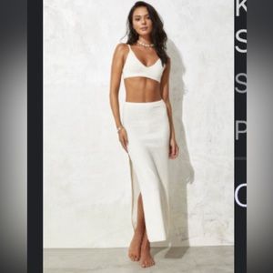 Cherley White crop and maxi skirt with a slit, size small never worn
